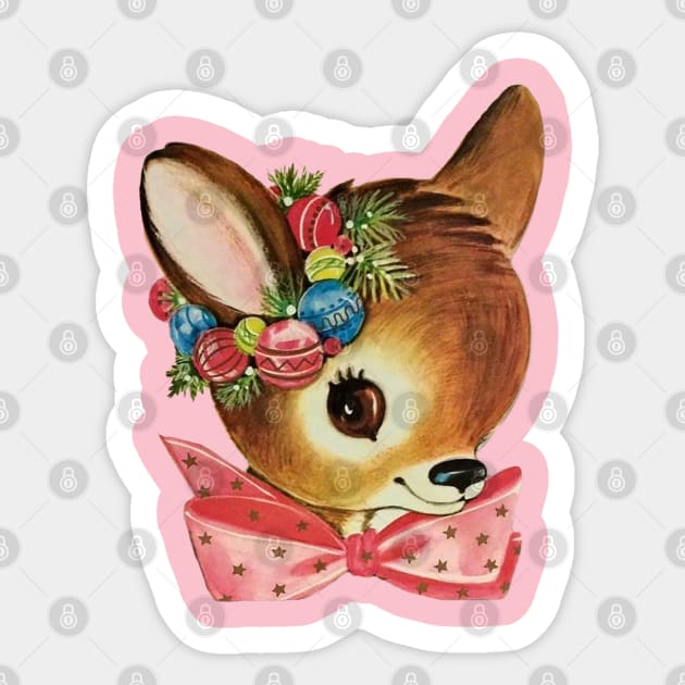 Cute Vintage Reindeer Head with Bow Sticker by PUFFYP